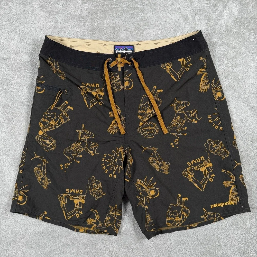 Patagonia Mens 32 No Dams Wavefarer Board Shorts Black Nylon Swim Trunks 86622